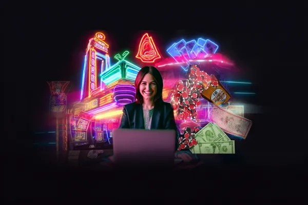 A woman in a luxurious green gown next to an ornate roulette wheel, capturing the upscale casino mood of 4777BED.
